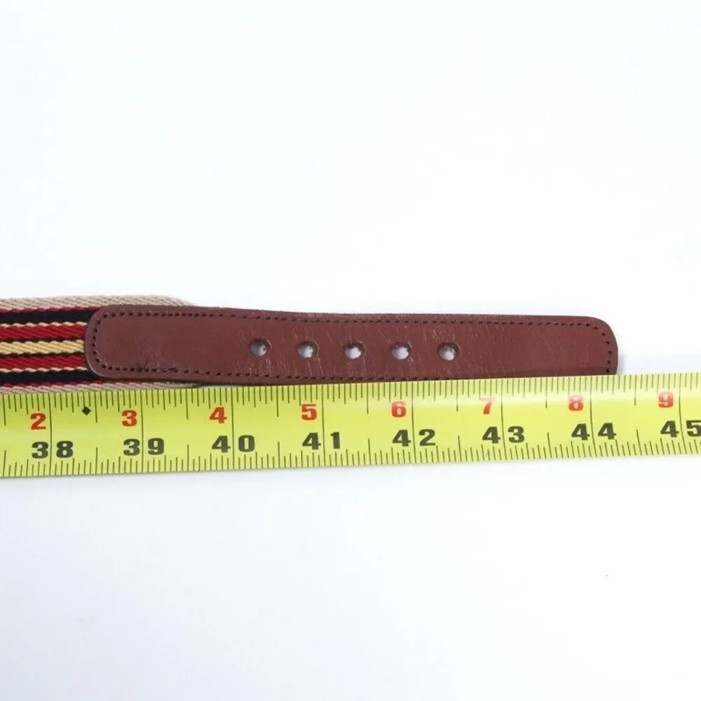 Dooney & Bourke Mens Belt 42 Brown Leather Canvas Stripe Preppy Solid Brass USA